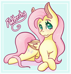 Size: 792x822 | Tagged: safe, artist:mscolorsplash, fluttershy, pegasus, pony, g4, blushing, crossed hooves, cute, female, folded wings, looking at you, lying down, mare, name, prone, shyabetes, smiling, solo, wings