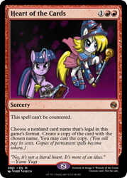 Size: 400x560 | Tagged: safe, artist:johnjoseco, edit, twilight sparkle, pony, unicorn, g4, ccg, crossover, dark magician girl, duel disk, magic, magic the gathering, millennium puzzle, ponified, trading card, trading card edit, unicorn twilight, yu-gi-oh!