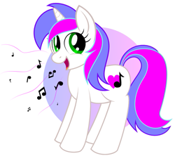 Size: 763x678 | Tagged: safe, artist:giantsquidie, oc, oc only, pony, unicorn, 2013, female, mare, music notes, open mouth, simple background, solo, white background