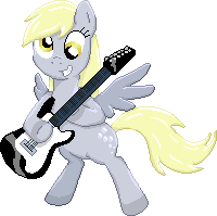 Size: 200x199 | Tagged: safe, artist:rockingscorpion, derpy hooves, pegasus, pony, g4, electric guitar, female, guitar, lowres, mare, musical instrument, pixel art, simple background, solo, transparent background
