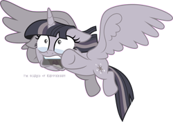 Size: 4000x2830 | Tagged: safe, artist:decprincess, artist:wardex101, edit, twilight sparkle, alicorn, pony, g4, interseason shorts, starlight the hypnotist, crying, discorded, discorded twilight, female, floppy ears, flying, freaking out, high res, inkscape, simple background, solo, text, transparent background, twilight sparkle (alicorn), twilight tragedy, vector