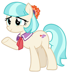 Size: 1644x1769 | Tagged: safe, artist:sketchmcreations, coco pommel, earth pony, pony, g4, made in manehattan, collar, female, flower, flower in hair, mare, raised hoof, simple background, smiling, solo, transparent background, vector