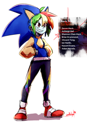 Size: 2316x3300 | Tagged: safe, artist:manic-the-lad, rainbow dash, human, equestria girls, g4, a dash of everything, ashleigh ball, clothes, cosplay, costume, high res, hoodie, male, sonic the hedgehog, sonic the hedgehog (series), voice actor joke