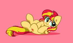 Size: 6680x3944 | Tagged: safe, artist:kittyrosie, sunset shimmer, pony, unicorn, g4, absurd resolution, blushing, cute, lying down, on back, shimmerbetes, solo