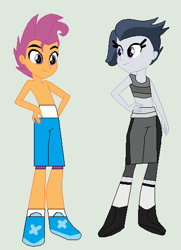 Size: 384x529 | Tagged: safe, artist:matthewjabeznazarioa, rumble, scootaloo, human, equestria girls, g4, base used, crossover, equestria girls-ified, equestria guys, exeron fighters, female, male, male to female, martial arts kids, martial arts kids outfits, rule 63, scooteroll, tumble