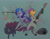 Size: 2300x1800 | Tagged: safe, artist:yarugreat, izzy moonbow, sunny starscout, breezie, earth pony, pony, unicorn, tabun art-battle, g5, ghostbusters, scared