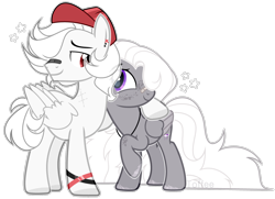 Size: 2881x2081 | Tagged: safe, artist:toffeelavender, oc, oc only, pony, duo, female, hat, high res, jewelry, male, mare, necklace, oc x oc, raised hoof, shipping, simple background, stallion, transparent background