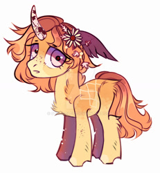 Size: 1280x1388 | Tagged: safe, artist:strangle12, oc, oc only, pony, unicorn, chest fluff, ear fluff, female, flower, flower in hair, mare, simple background, solo, white background