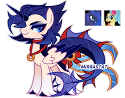 Size: 4875x3819 | Tagged: safe, artist:mirrastat, princess luna, princess skystar, oc, merpony, pony, g4, my little pony: the movie, base used, colored wings, eyelashes, female, jewelry, magical lesbian spawn, makeup, male, mare, necklace, offspring, parent:princess luna, parent:princess skystar, simple background, stallion, transparent background, two toned wings, wings