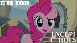 Size: 1280x720 | Tagged: safe, edit, edited screencap, editor:quoterific, screencap, pinkie pie, earth pony, pony, g4, the lost treasure of griffonstone, alphabet, female, looking at you, mare, solo, talking
