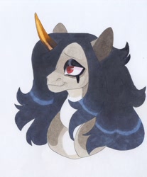 Size: 2018x2437 | Tagged: safe, artist:frozensoulpony, oc, oc:eblis umbral, pony, unicorn, bust, high res, magical gay spawn, offspring, parent:flash sentry, parent:king sombra, portrait, solo, traditional art