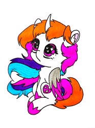 Size: 954x1279 | Tagged: safe, artist:rainbowwing, oc, oc only, oc:rainbowwing, alicorn, pony, :<, alicorn oc, chest fluff, ear fluff, female, folded wings, hoof shoes, horn, multicolored hair, multicolored mane, multicolored tail, rainbowwing is trying to murder us, simple background, sitting, solo, tail, white background, wings