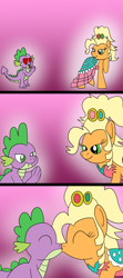 Size: 1024x2304 | Tagged: safe, artist:platinumdrop, applejack, spike, dragon, earth pony, pony, g4, applejewel, comic, female, kiss on the lips, kissing, male, request, shipping, straight