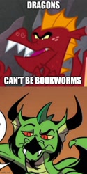 Size: 500x1001 | Tagged: safe, artist:andy price, edit, edited screencap, idw, screencap, blacktip, garble, dragon, g4, sweet and smoky, spoiler:comic61, blacktip is not amused, comic, imgflip, male, raised eyebrow, screencap comic, text, unamused