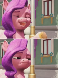 Size: 1452x1956 | Tagged: safe, edit, edited screencap, screencap, pipp petals, pegasus, pony, g5, my little pony: a maretime bay adventure, female, haha no, mare, meme template, pipp petals is not amused, unamused