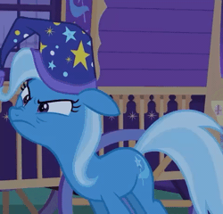 Size: 480x460 | Tagged: safe, screencap, starlight glimmer, trixie, pony, unicorn, g4, season 6, to where and back again, animated, female, hat, mare, nightcap, trixie's nightcap, trixie's wagon, wagon