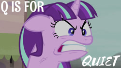 Size: 1280x720 | Tagged: safe, edit, edited screencap, editor:quoterific, screencap, starlight glimmer, pony, unicorn, g4, season 5, the cutie map, alphabet, angry, female, gritted teeth, mare, quiet, ragelight glimmer, s5 starlight, solo, teeth, vein, yelling