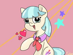 Size: 800x600 | Tagged: safe, artist:twiliset, coco pommel, earth pony, pony, g4, happy, heart, light, looking at you, simple background, smiling, smiling at you, stars