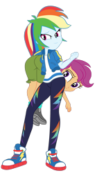 Size: 1675x2738 | Tagged: safe, artist:gmaplay, rainbow dash, scootaloo, human, equestria girls, g4, ass, butt, carrying, duo, duo female, female, scootabutt, simple background, the ass was fat, transparent background