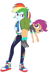 Size: 1930x2738 | Tagged: safe, artist:gmaplay, rainbow dash, scootaloo, human, equestria girls, g4, ass, butt, carrying, duo, duo female, female, over the shoulder, scootabutt, simple background, the ass was fat, transparent background