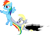 Size: 454x317 | Tagged: safe, artist:rockingscorpion, derpy hooves, rainbow dash, pegasus, pony, g4, the last roundup, butt touch, duo, duo female, female, flying, frown, hole, hoof on butt, mare, open mouth, pixel art, role reversal, simple background, spread wings, transparent background, wings