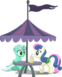 Size: 205x253 | Tagged: safe, artist:rockingscorpion, bon bon, lyra heartstrings, sweetie drops, earth pony, pony, unicorn, g4, duo, female, mare, pixel art, simple background, transparent background