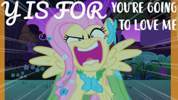 Size: 1280x720 | Tagged: safe, edit, edited screencap, editor:quoterific, screencap, fluttershy, pegasus, pony, g4, season 1, the best night ever, alphabet, angry, don't make me angry, female, flutterrage, mare, meme origin, messy mane, solo, speed lines, yelling, you're going to love me