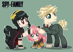 Size: 2780x1983 | Tagged: safe, artist:starzypowerz, earth pony, pony, anime, anya forger, female, filly, foal, loid forger, male, mare, ponified, spy x family, stallion, trio, yor forger