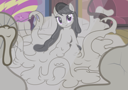 Size: 2969x2094 | Tagged: safe, alternate version, artist:badumsquish, derpibooru exclusive, octavia melody, earth pony, goo, goo pony, original species, pony, g4, against glass, color change, couch, crack, door, dreamworks face, female, glass, high res, looking at you, meltavia, melting, meta, puddle, screen, shapeshifter, shapeshifting, smiling, smirk, solo, species swap, tentacles, the fourth wall cannot save you, vinyl and octavia's home