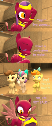 Size: 1800x4320 | Tagged: safe, artist:red4567, pound cake, princess flurry heart, pumpkin cake, sphinx (character), alicorn, pegasus, pony, sphinx, unicorn, flurry heart's story, 3d, angry, bald, bow, colt, comic, dialogue, egyptian, egyptian headdress, egyptian pony, female, filly, foal, hair bow, male, older, older flurry heart, older pound cake, older pumpkin cake, reference, source filmmaker, spongebob reference, spongebob squarepants, spread wings, squidward the unfriendly ghost, temple, text, wings