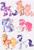 Size: 1280x1883 | Tagged: safe, artist:wanderingpegasus, applejack, fluttershy, pinkie pie, rainbow dash, rarity, twilight sparkle, alicorn, classical unicorn, earth pony, pegasus, pony, unicorn, g4, ^^, alternate hairstyle, applejack's hat, bandana, blushing, body markings, chest fluff, cloven hooves, coat markings, colored hooves, colored pinnae, colored wings, cowboy hat, curved horn, cute, ear fluff, eyes closed, eyeshadow, facial markings, feathered ears, female, folded wings, freckles, grin, hat, heart mark, horn, leg fluff, leonine tail, long ears, long tail, looking at each other, looking at someone, looking back, makeup, mane six, mare, markings, multicolored wings, pale belly, rainbow wings, raised hoof, raised leg, red bandana, redesign, simple background, smiling, snip (coat marking), socks (coat markings), spread wings, star (coat marking), straw in mouth, tail, twilight sparkle (alicorn), unshorn fetlocks, wall of tags, white background, wings