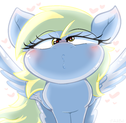 Size: 934x908 | Tagged: safe, artist:malachimoet, derpy hooves, pegasus, pony, g4, blushing, cute, derpabetes, heart eyes, kissing, kissy face, looking at you, love, romance, romantic, simple background, solo, waifu, white background, wingding eyes