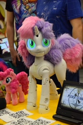 Size: 1066x1600 | Tagged: safe, pinkie pie, sweetie belle, pony, robot, robot pony, sweetie bot project, g4, cute, diasweetes, irl, photo, plushie, proto3, sweetie bot