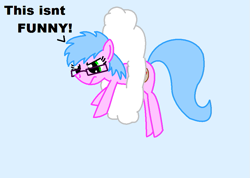 Size: 955x679 | Tagged: safe, artist:sarahstudios11, oc, oc only, oc:artie brush, pegasus, pony, angry, cloud, crash, dialogue, glasses, looking down, sky, text, unamused