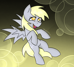 Size: 1000x903 | Tagged: safe, artist:zeffdakilla, derpy hooves, pegasus, pony, g4, abstract background, flying, happy, smiling, solo