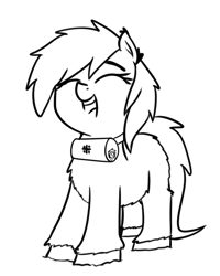 Size: 649x812 | Tagged: safe, artist:neuro, oc, oc only, earth pony, pony, yakutian horse, black and white, eyes closed, female, fluffy, grayscale, lineart, mare, micro, monochrome, open mouth, open smile, simple background, smiling, solo, tiny, tiny ponies, white background
