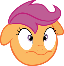 Size: 2425x2473 | Tagged: safe, artist:dasduriel, scootaloo, pegasus, pony, g4, 3:, female, filly, floppy ears, foal, head only, high res, simple background, solo, transparent background, vector