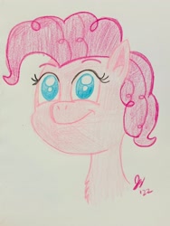 Size: 1538x2048 | Tagged: safe, artist:jesslmc16, pinkie pie, earth pony, pony, g4, colored pencil drawing, cute, drawing, happy birthday, signature, solo, traditional art