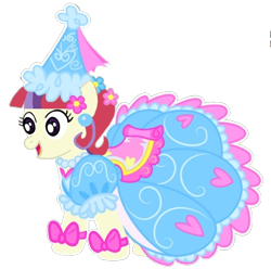 Size: 680x675 | Tagged: safe, artist:darlycatmake, edit, vector edit, moondancer, earth pony, pony, alternate hairstyle, beautiful, bow, clothes, dress, dressup, ear piercing, flower, flower in hair, froufrou glittery lacy outfit, happy, hat, hennin, missing accessory, piercing, pretty, princess, princess costume, proud, simple background, smiling, species swap, transparent background, vector, vector trace, when she smiles