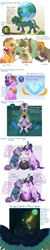 Size: 1680x8465 | Tagged: safe, artist:theartfox2468, applejack, cranky doodle donkey, hayseed turnip truck, maud pie, starlight glimmer, zecora, oc, oc:terrian callisto, alicorn, classical unicorn, crystal pony, earth pony, pony, unicorn, zebra, g4, alicorn oc, alternate design, blaze (coat marking), clothes, cloven hooves, coat markings, colored hooves, crystal horn, dialogue, earth pony magic, facial markings, female, flower, geode, granny smith's shawl, hat, headcanon, horn, leonine tail, male, mare, meditating, party hat, poison joke, scarf, spread wings, sprout, stallion, star au, story included, text, underhoof, unshorn fetlocks, wings