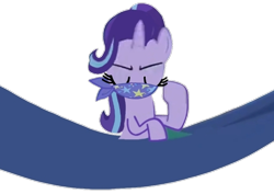 Size: 674x478 | Tagged: safe, artist:darlycatmake, edit, edited screencap, screencap, starlight glimmer, pony, unicorn, g4, road to friendship, angry, annoyed, background removed, blanket, cloth gag, clothes, eyes closed, gag, hammock, over the nose gag, pillow, raised hoof, scarf, scarf gag, simple background, solo, starlight glimmer is not amused, starlight's gag, transparent background, unamused