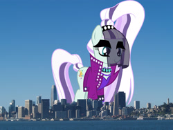 Size: 3200x2400 | Tagged: safe, artist:jhayarr23, artist:thegiantponyfan, coloratura, earth pony, pony, g4, bracelet, california, clothes, countess coloratura, female, giant pony, giant/macro earth pony, giantess, high res, highrise ponies, irl, jacket, jewelry, macro, mare, mega giant, photo, ponies in real life, san francisco, smiling, solo, veil