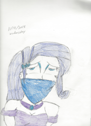 Size: 2088x2872 | Tagged: safe, artist:bluesplendont, rarity, human, equestria girls, g4, cloth gag, faint, gag, high res, lidded eyes, passed out, sad, scared, sleepy, solo, tied up, traditional art, worried