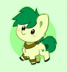Size: 3320x3552 | Tagged: safe, artist:kittyrosie, oc, oc only, earth pony, pony, cheek fluff, chest fluff, chibi, cute, earth pony oc, green background, high res, ocbetes, simple background, solo