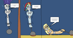 Size: 1024x527 | Tagged: safe, artist:mattjohn1992, applejack, rainbow dash, rarity, human, equestria girls, g4, 1000 hours in ms paint, asphyxiation, bondage, bound and gagged, calling, cloth gag, danger, drowning, gag, help, help us, muffled words, peril, scared, screaming, sinking, stressed, underwater, worried