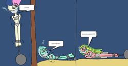 Size: 1024x527 | Tagged: safe, artist:mattjohn1992, bon bon, lemon zest, lyra heartstrings, sweetie drops, human, equestria girls, g4, 1000 hours in ms paint, angry, asphyxiation, calling, cloth gag, concerned, drowning, gag, help, help us, kidnapped, muffled words, scared, sinking, underwater, worried, yelling
