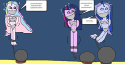 Size: 1024x527 | Tagged: safe, artist:mattjohn1992, princess celestia, princess luna, twilight sparkle, human, equestria girls, g4, 1000 hours in ms paint, asphyxiation, belly button, bikini, breasts, cloth gag, clothes, danger, drowning, eyes closed, gag, help us, muffled words, peril, scared, struggling, swimsuit, underwater, worried