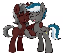 Size: 1527x1337 | Tagged: safe, artist:handgunboi, oc, oc only, pegasus, pony, commission, duo, hug, simple background, white background