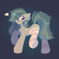 Size: 2000x2000 | Tagged: safe, artist:mirtash, marble pie, earth pony, pony, g4, chest fluff, clothes, cute, ear fluff, female, gray background, high res, leg fluff, marblebetes, mare, open mouth, simple background, socks, solo, striped socks