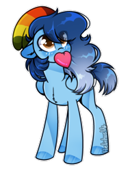 Size: 1515x1997 | Tagged: safe, artist:cloud-fly, artist:helithusvy, oc, oc only, oc:palette, pegasus, pony, base used, blue hair, brown eyes, commission, female, hat, mare, pegasus oc, simple background, solo, transparent background